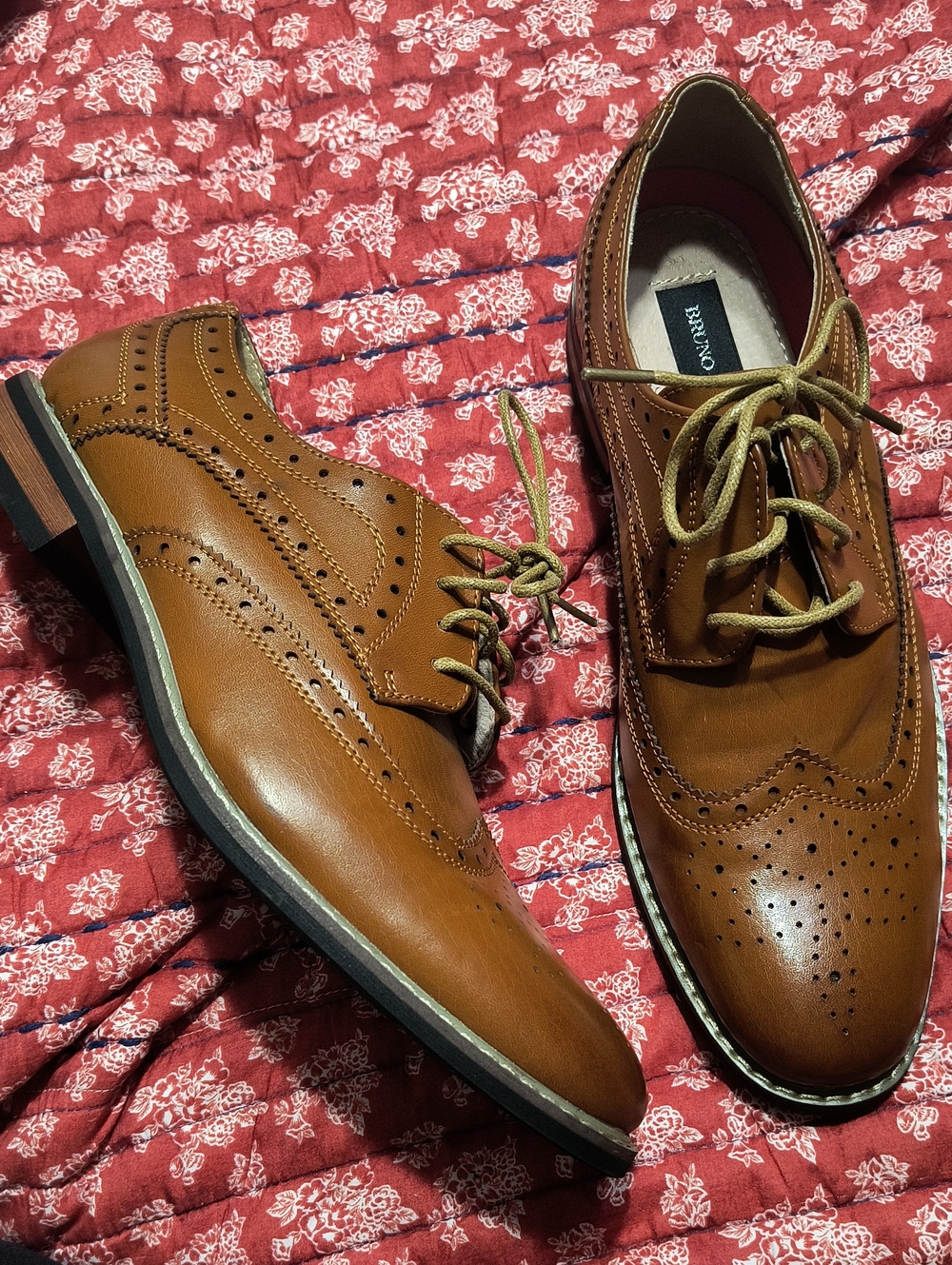 Bruno Marc NEW Men’s Tan Leather Wingtip Oxfords